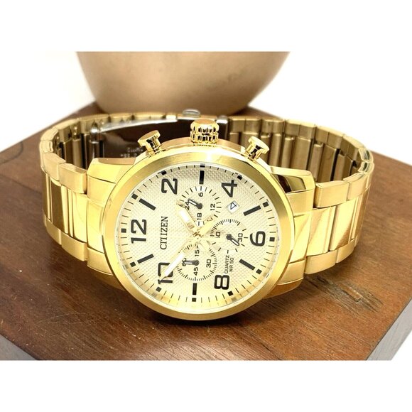 Citizen Men's Watch AN8052-55P Chronograph Quartz Gold Dial Date Stainless Steel - Picture 9 of 15